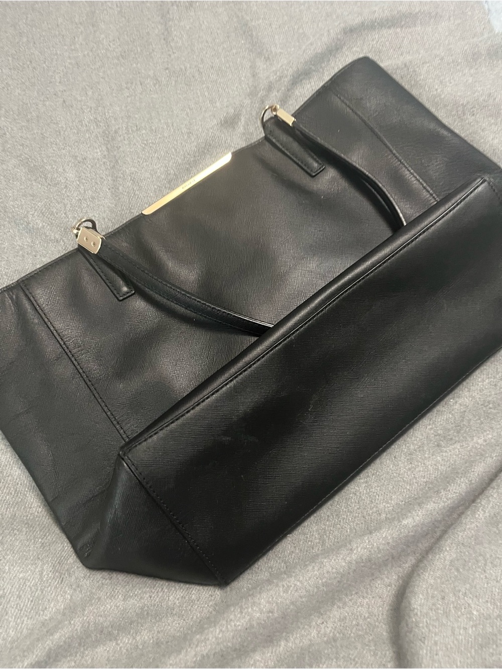 Coach Black Leather Tote with Gold Plaque